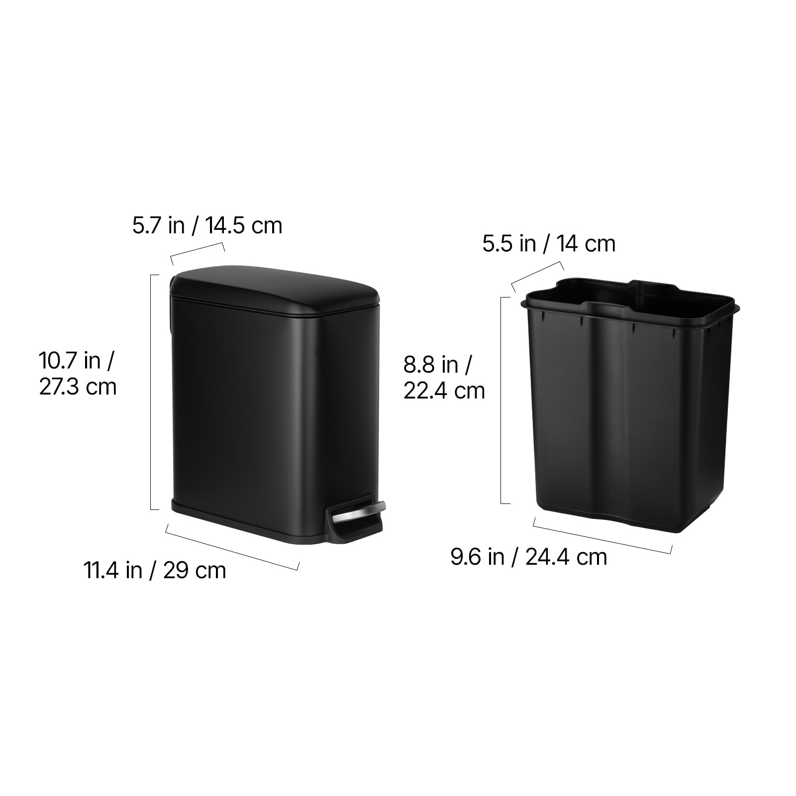 Slim Bathroom Trash Can With Step Pedal And Soft Close Lid Black_voghion.com